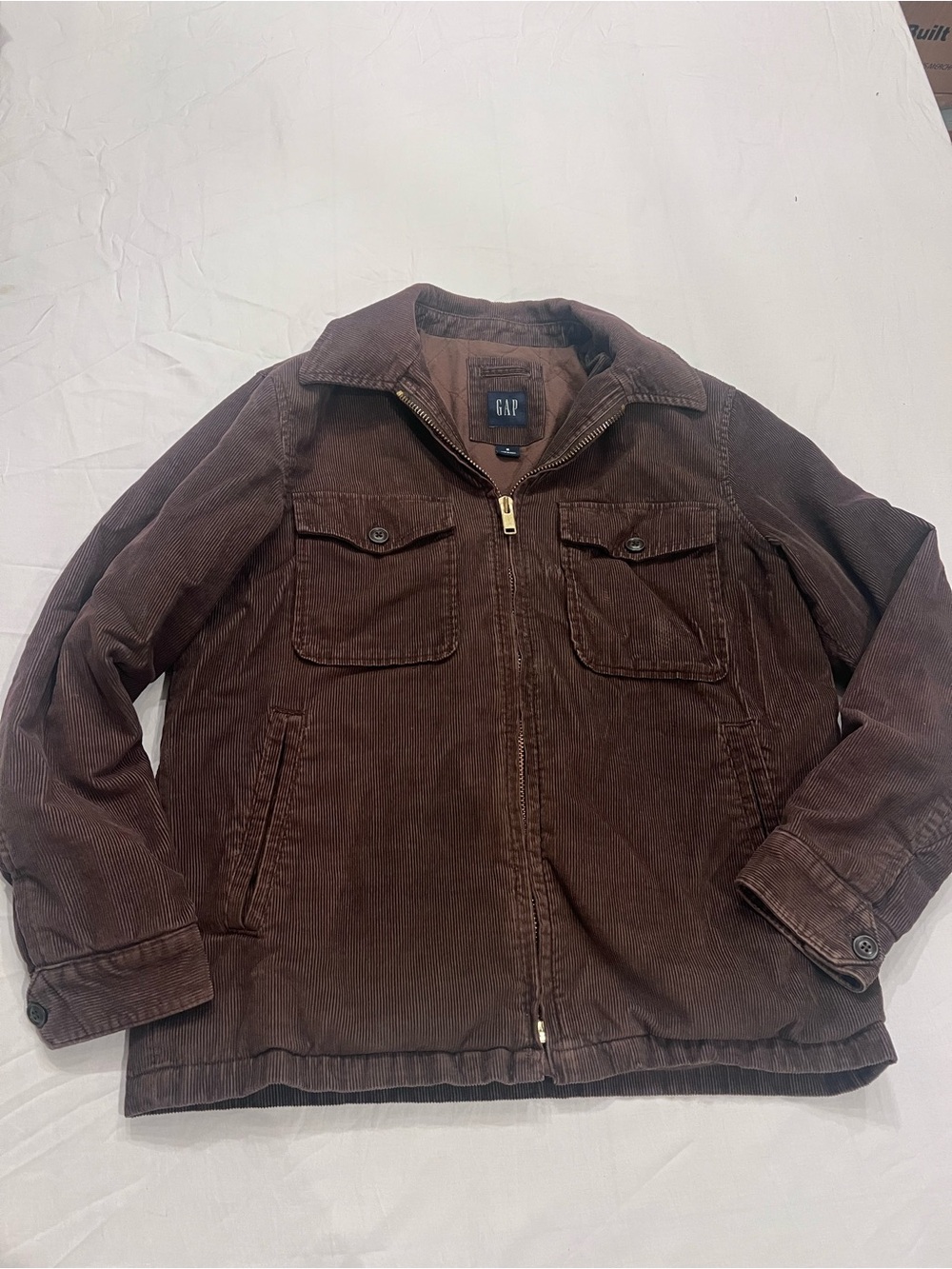 Vintage Gap Mens Corduroy Brown Full Zip Jacket Collar Pockets Med Length Size M